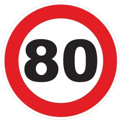 Abbildung von Aufkleber Geschwindigkeitsbegrenzung für Busse, Kreis, Rot Traktor, Schwergewicht, Geschwindigkeitsbegrenzung, LKW, 80 km/h, selbstklebend, 10 cm Durchmesser