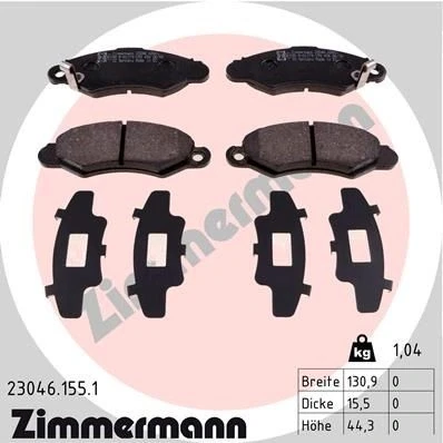 Abbildung von ZIMMERMANN 23046.155.1 Bremsbelagsatz mit akustischer Verschleißwarnung Foto entspricht Lieferumfang SUZUKI: SWIFT 2 Schragheck, Stufenheck