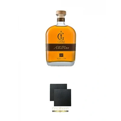 Abbildung von Marzadro Grappa GIARE Amarone 2,0 Liter + Schiefer Glasuntersetzer eckig ca. 9,5 cm Ø 2 Stück