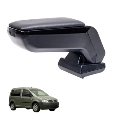 Abbildung von RATI ARMSTER S Armlehne kompatibel für VW CADDY 2004 2020 [schwarz,vegan Leder] nachrüstbare Mittelarmlehne mit Staufach
