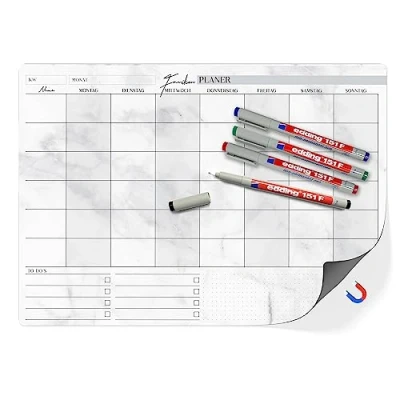 Abbildung von TOBJA Magnettafel A3 Familienplaner magnetisch +4 Stifte quer, Wochenplaner abwischbar Kalender