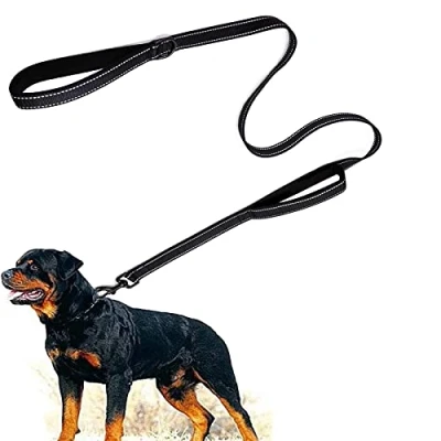 Abbildung von Eyeleaf Hundeleine, 1,8 m, reflektierend und stark, mit doppeltem Griff, gepolstert, strapazierfähig, Nylon, Hundeleine für Hunde, groß, mittel, schwarz