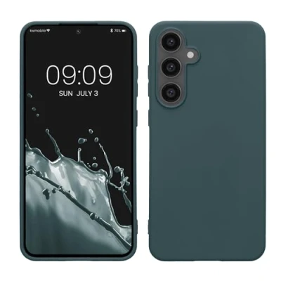 Abbildung von kwmobile Hülle kompatibel mit Samsung Galaxy S24 FE weiches TPU Silikon Case Cover geeignet für kabelloses Laden Dunkler Schiefer