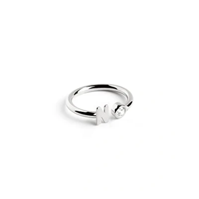 Abbildung von SINGULARU Personalisierter Ring Letter Diamond Silber Verstellbarer 925 Sterlingsilber mit Rhodiumbeschichtung Einheitsgröße Damenschmuck Buchstabe N