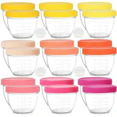 Abbildung von Youngever 18er Pack 60ML Aufbewahrungsbehälter für Babynahrung, Mehrweg Plastik Aufbewahrungsbecher, Baby Food Containers with Lids, Babynahrungsbehälter mit Deckel und Etiketten (Pink)