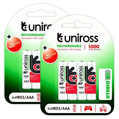 Abbildung von Uniross Wiederaufladbare Batterien Hybrio Ministilo AAA / HR03 Ni MH 1,2 V 900 mAh 2 Blister mit 4