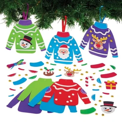 Abbildung von Baker Ross FX775 Weihnachts Pullover Mix&amp;Match Dekorationssets Packung mit 8, Weihnachtsdekorationen und Bastelarbeiten für Kinder
