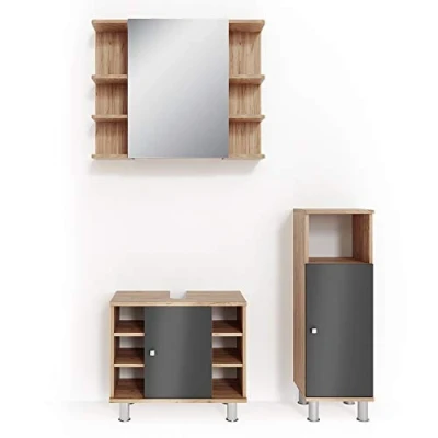 Abbildung von Vicco Badmöbel Set Fynn, Eiche/Anthrazit, 3 Teile, mit Midischrank, (3 er Set, St., Set)