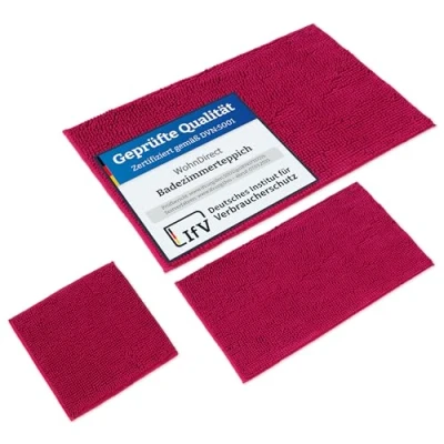 Abbildung von WohnDirect Badematten Set 3 teilig Pink WC Vorleger (45x45cm), Badematte (50x80cm,70x120cm) rutschfest waschbar Badezimmerteppich OHNE Ausschnitt