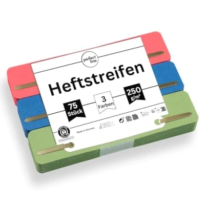 Abbildung von perfect line 75 Heftstreifen Pappe, recycling Karton, 250 g/m², 3 Farben (Rot, Grün, Blau), Made in Germany, Blauer Engel zertifiziert