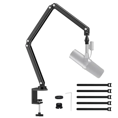 Abbildung von FULAIM Aluminium Mikrofon Arm kompatibel mit RODE Mikrofon, Einstellbarer Mikrofonständer für Shure Mic, Mikrofonarm 3/8&quot; 5/8&quot; Adapter Game Streaming Podcast Broadcast (Schwarz)