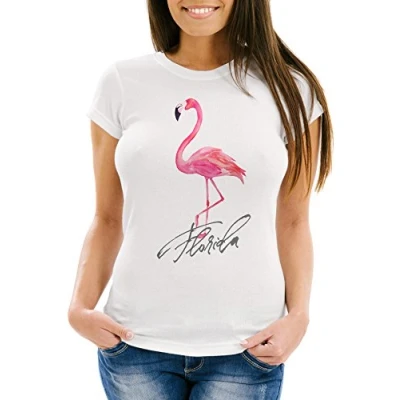 Abbildung von Neverless Print Shirt Cooles Damen T Flamingo Seepferdchen Watercolor Slim Fit mit