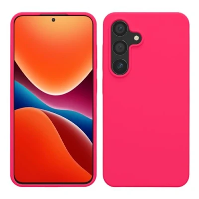 Abbildung von kwmobile Hülle kompatibel mit Samsung Galaxy S24 Silikon Handy Case Handyhülle für weiche Oberfläche kabelloses Laden Neon Pink