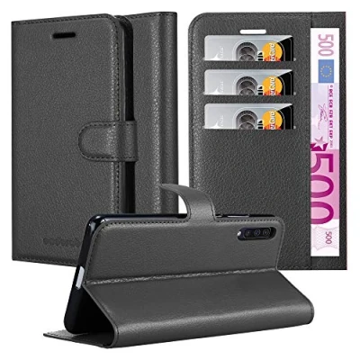 Abbildung von Cadorabo Hülle kompatibel mit Samsung Galaxy A50 4G / A50s A30s Handyhülle aus Kunst Leder Flip Klappbare Magnetische [Kartenfächern] Cover für Tasche in Schwarz