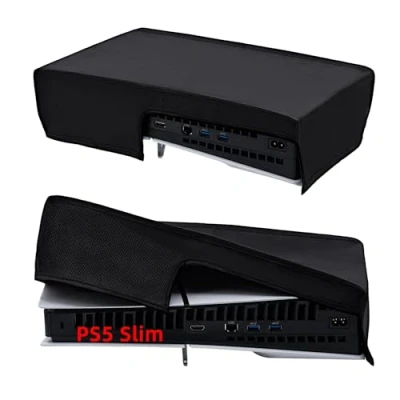 Abbildung von Tolesum Schutzhülle für PS5 Slim ,PS5 Staubschutz Hülle,Spritzwasserdichte Dust Cover Playstation 5 Digital Edition/Disc Konsole Nicht (Horizontal Schwarz)