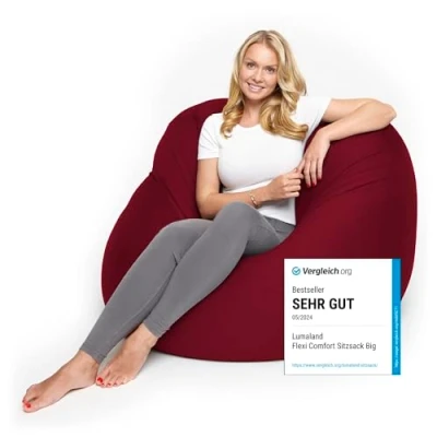 Abbildung von Lumaland Flexi Comfort Sitzsack Big Flexibler Premium Bean Bag 155 x 100 cm Sitzkissen Ideal zum Liegen oder Sitzen Sessel &amp; Sofa für Kinder und Erwachsene [Rot]