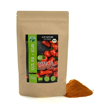 Abbildung von Bio Paprika edelsüß (250g), gemahlen süß, Paprikapulver aus kontrolliert biologischem Anbau, glutenfrei, laktosefrei, laborgeprüft, vegan, 100% naturrein ohne Zusätze