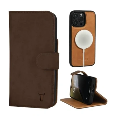 Abbildung von TORRO Nubuk Lederhülle kompatibel mit iPhone 15 Pro Magnetisch Abnehmbarer Brieftasche Ständer und Kartenfächern (kompatibel Offiziellen MagSafe Ladegeräten) Dunkelbraun