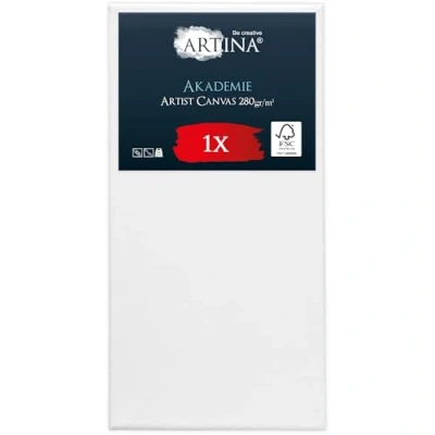 Abbildung von Keilrahmen Leinwand zum Bemalen 50x100 cm Artina FSC® Leinwände für Acrylfarben Canvas 100% Baumwolle bespannte Set malen Acryl Rahmen Weiß