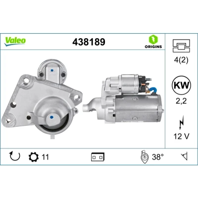 Abbildung von VALEO NEW ORIGINAL PART 438189 Anlasser 12 2,2 11 PEUGEOT: 206 Schrägheck, 307 SW, CITROËN: C2 C3 I Schrägheck