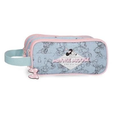 Abbildung von Disney Joumma Bags Minnie American Darling Federmäppchen, Umhängetaschen, blau und rosa, Perfekt zum Organisieren Tragen von Bleistiften Stiften, mehrere Fächer.