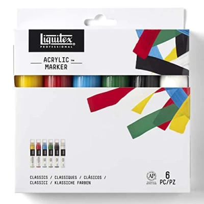 Abbildung von Liquitex 4690001 Professional Paint Acrylfarben Marker, Künstlerpigmente zum Zeichen, Malen auf Papier, Leinwand, Textilien, breite Spitze 6 Marker Set