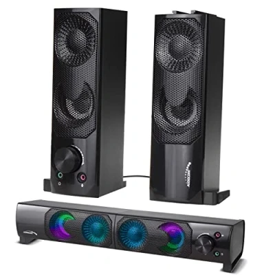 Abbildung von Audiocore AC955 2.0 PC Lautsprecher (6 W, Soundbar Funktion [Modulare Verbindung], RGB Bleuchtung, 6W)