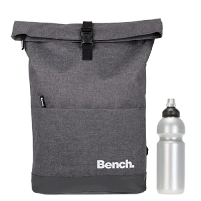 Abbildung von Bench. Rucksack Damen Herren Kurierrucksack Laptop Fach Roll Top, 19 Liter Daypack DIN A4 mit Geheimfach 64180 + Trinkflasche