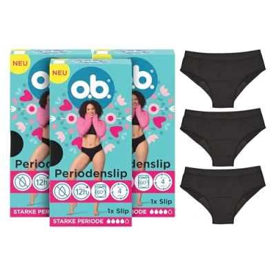Abbildung von o.b. Periodenslip (3 Stück), wiederverwendbare Periodenunterwäsche bei starker Periode, Menstruationsunterwäsche für bis zu 12 Stunden Auslaufschutz, erhältlich in den Größen XS/S, M/L, XL/XXL