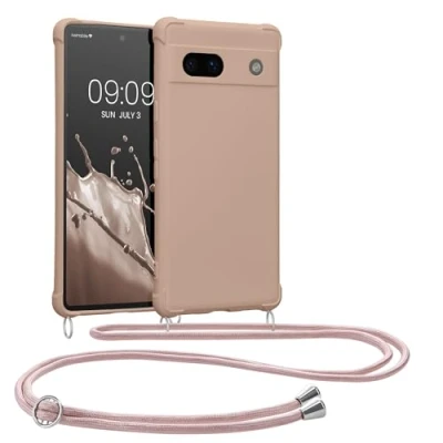 Abbildung von kwmobile Necklace Case kompatibel mit Google Pixel 7a Hülle Cover Kordel zum Umhängen Silikon Schutzhülle Coconut Swirl