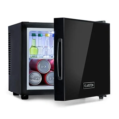 Abbildung von Klarstein Frosty Mini Kühlschrank kompakte Minibar mit Thermoelektrischem Kühlsystem, freistehend, 10 Liter Fassungsvermögen, Kühlung: 12 18 C, schwarz, 33,5 x 30 34 cm (BxHxT)