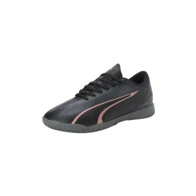 Abbildung von Puma Ultra PLAY IT JR Unisex Fußballschuh Halle für Kinder, Größe: 34, Black/copper rose Schuhe