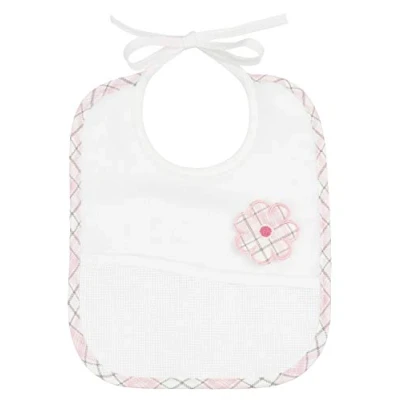 Abbildung von Filet Lätzchen aus weicher Frottee Baumwolle mit Gänseblümchen Stickerei, Aida Tasche zum Besticken, ideal für Neugeborene und Babys, 100% Made in Italy, Weiß Rosa
