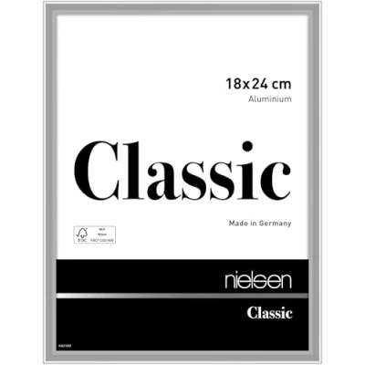 Abbildung von nielsen Bilderrahmen, 18 x 24 cm, Aluminium, Silber glanz, Fotorahmen zum Auftstellen und Aufhängen im Hoch &amp; Querformat, Echtglas, Classic