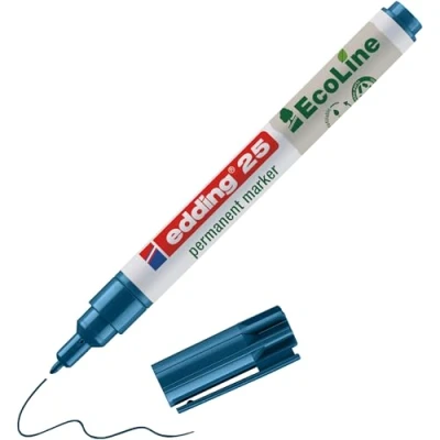 Abbildung von edding 25 Ecoline Permanentmarker blau 10 Stifte Rund Spitze 1 mm schnell trocknender Permanent Marker wasserfest, wischfest für Karton, Kunststoff, Holz, Metall Universalmarker