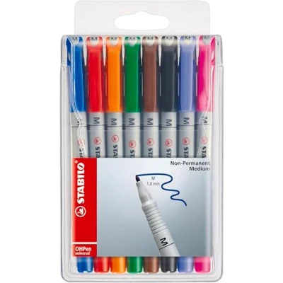 Abbildung von Folienstift STABILO OHPen universal wasserlöslich medium 8er Pack mit 8 verschiedenen Farben