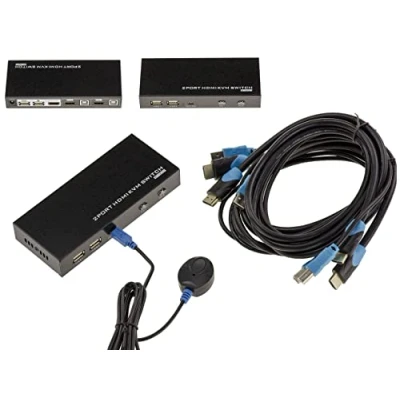 Abbildung von KALEA INFORMATIQUE KVM Switch Automatic Sharing Box für 2 PCs. HDMI und USB Anschlüsse, Fernsteuerung. Unterstützte Auflösung 4096x2160.