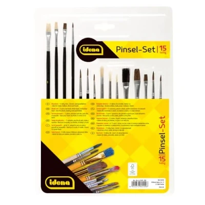 Abbildung von Idena 60109 Pinselset, 15 teilig, verschiedene Sorten, Borstenpinsel, Rundpinsel &amp; Aquarellpinsel
