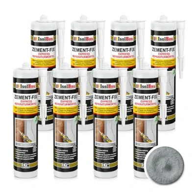 Abbildung von Isolbau Zement Fix 8 x 300 ml Betongrau Express Reperaturmörtel Dichtungsmasse für Fugen &amp; Risse im Innen Außenbereich, Kartusche