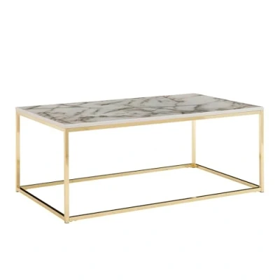 Abbildung von FINEBUY Couchtisch FB36840 (100x60x40 cm, Sofatisch mit Marmor Optik Weiß), Wohnzimmertisch Kaffeetisch Metall Gestell