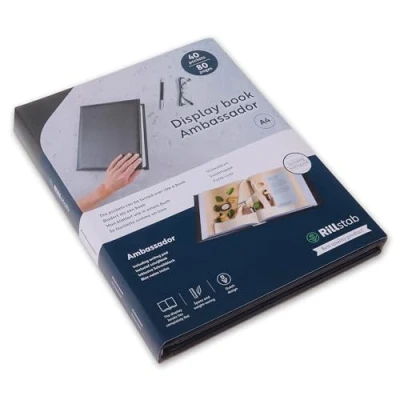 Abbildung von Rillstab Präsentationsbuch Kunstleder im A4 Format mit 40 Hüllen Sichtbuch, Portfolio und Projektordner für Besprechungen &amp; Konferenzen Schwarz RI98044