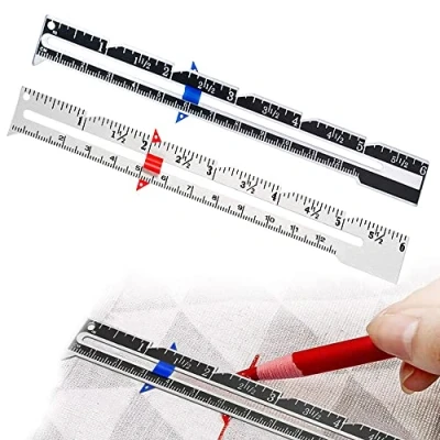Abbildung von CATTY 2 Stück Nähen Messwerkzeug, Metall Streichmaß, Aluminium Lineal, Nählehre Schieblehre Messung Werkzeug Set, für DIY Stoff Handwerk Quilten Stricken Basteln (Schwarz, Silber)