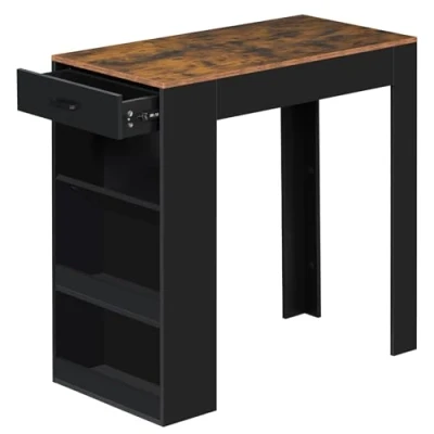 Abbildung von WOLTU Stehtisch Bartisch Bistrotisch Küchentisch, mit 1 Schublade 3 Ablagen, Weinregal, schmaler Tisch für Bar Küche Wohnzimmer Esszimmer, 100x100x50 cm, Vintage Braun