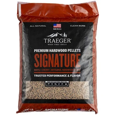Abbildung von Traeger Grills Signature Blend 100% natürliche Holzpellets für Räucher und Pelletgrills, BBQ, Backen, Braten Grillen, 9 kg Tasche
