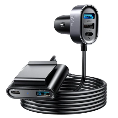 Abbildung von Auto Ladegerät KFZ 2x USB C Typ PD + 2xQC3.0 75W 1,5m schwarz