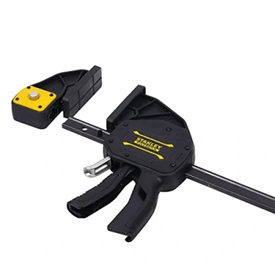 Abbildung von Stanley FatMax Einhandzwinge Extralang FMHT0 83240 (850mm Schienen Länge, 270kg Spannkraft, verwindungssteife I Profil Schiene, leichtes Umstellen von Spannen auf Spreizen, abnehmbare Schutzkappen)