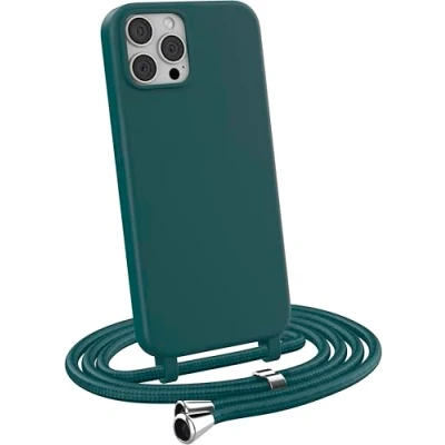 Abbildung von MyGadget Handykette für iPhone 12 Pro Max [ Hülle mit verstellbaren Band ] TPU Handyhülle Handyband zum Umhängen Kordel Schnur Case Schutzhülle Dunkel Grün