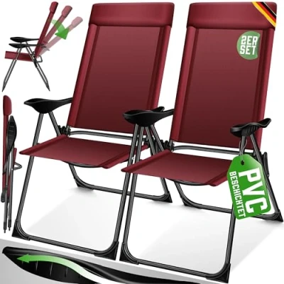 Abbildung von KESSER® 2er Set Gartenstuhl Hochlehner Alu Klappstuhl 7 Fach Verstellbar mit Armlehnen Atmungsaktiv klappbar Campingstuhl Balkonstuhl Klappsessel Garten Terrasse, Bordeaux