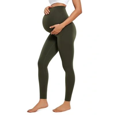 Abbildung von CRZ Yoga Damen Butterluxe Umstandsleggings 71cm Skinny Umstandshose High Waist Schwangerschaft Weich Leggins Lang Olivgrün 36