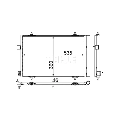 Abbildung von MAHLE ORIGINAL AC 39 000P Klimakondensator mit Trockner 11mm 535mm CITROËN: C5 III Kombi, PEUGEOT: 508 I SW, 407 Coupe